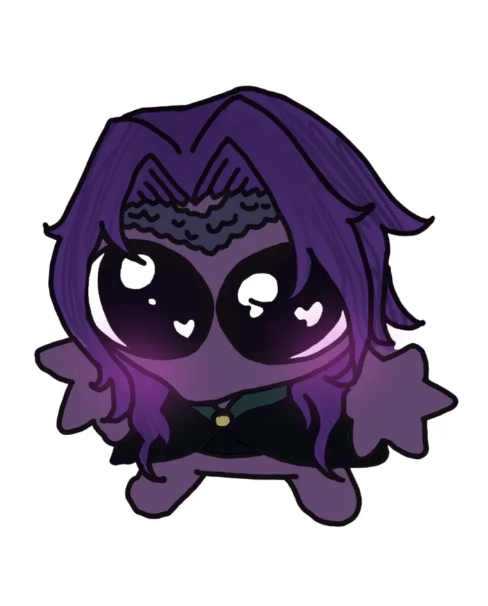 Chibi-Sticker eines lila-haarigen Mädchens mit großen funkelnden Augen